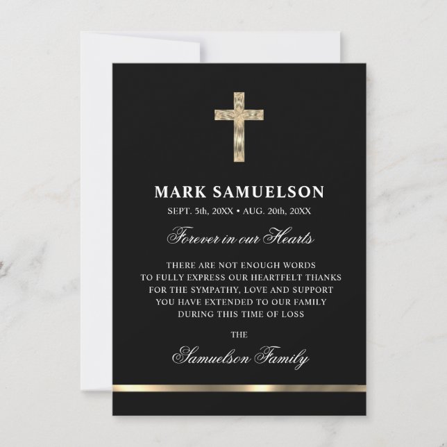 Sympathy Memorial Religiösa Kor Black Guld Tack Kort (Framsida)