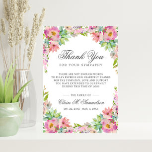 Sympathy Memorial Service Succulals Blommigt Funer Tack Kort