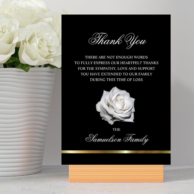 Sympathy Memorial Vit ros Black Guld PHOTO Tack Kort (Skapare uppladdad)