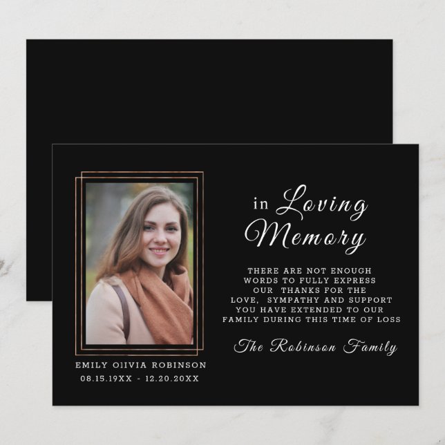  Sympathy Memory Black Guld TACK Photo Kort (Fram/baksida)