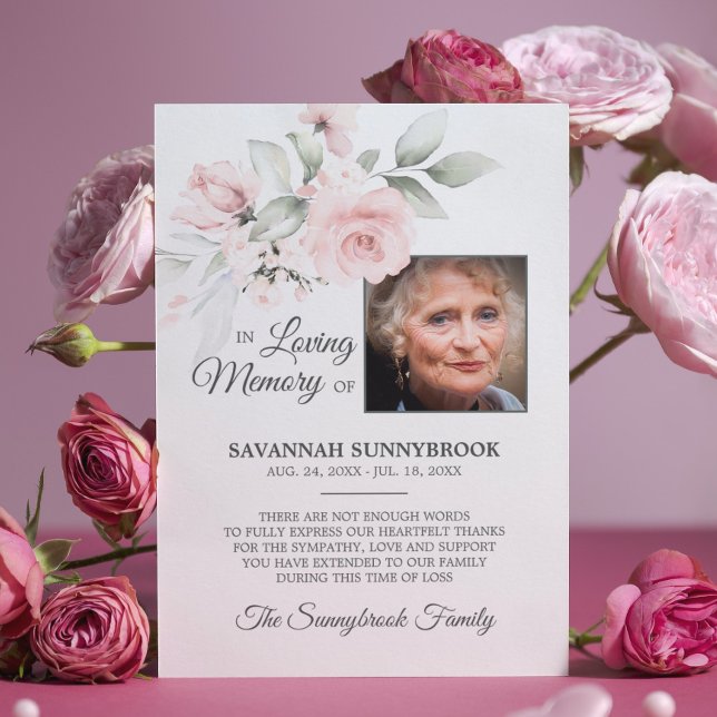 Sympathy Memory Blommigt Rosa ros TACK | FOTO (Skapare uppladdad)