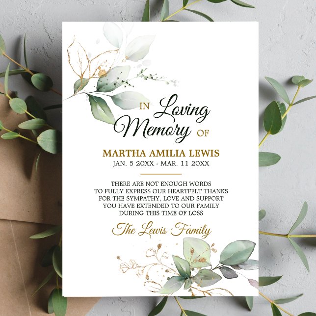 Sympathy Memory Greenery Guld TACK | FOTO Kort (Skapare uppladdad)