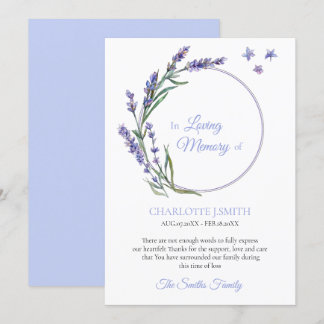 Sympathy Memory Lavender Flower-Tack Inbjudningar