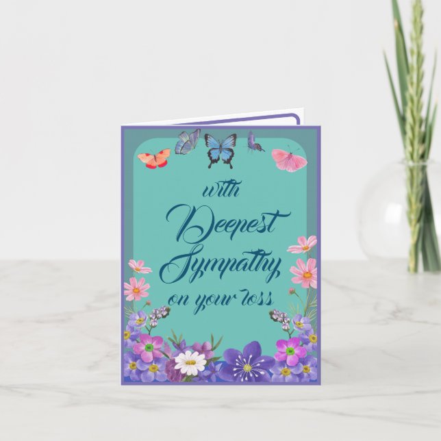 Sympathy Message Blommigt Butterflies Card för för Tack Kort (Framsida)