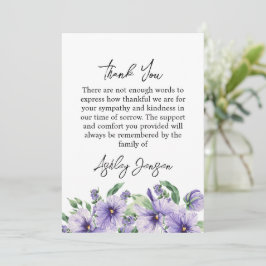 Sympathy Pansy Funeral Thank You Card Tack Kort