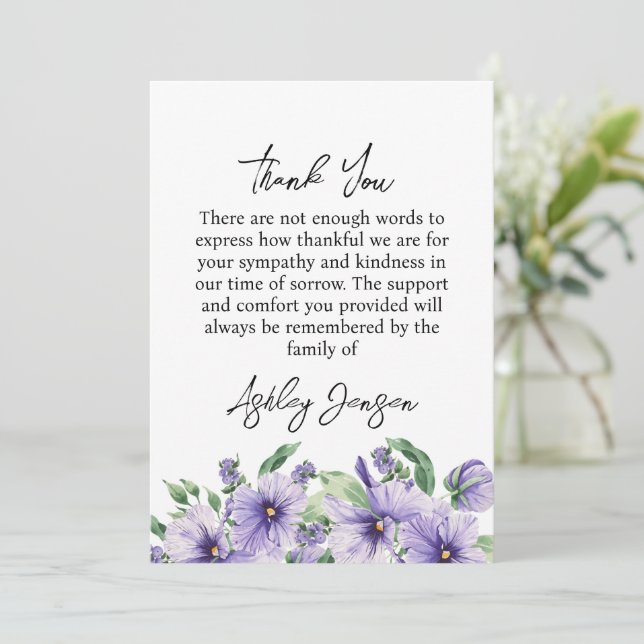 Sympathy Pansy Funeral Thank You Card Tack Kort (Stående Fram)