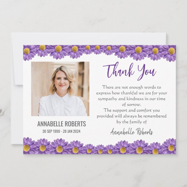 Sympathy Purple Gerberas Funeral  Tack Kort (Framsida)