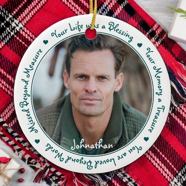 Sympathy Quote Grönt Keepsaké Memorial Photo Julgransprydnad Keramik (Skapare uppladdad)