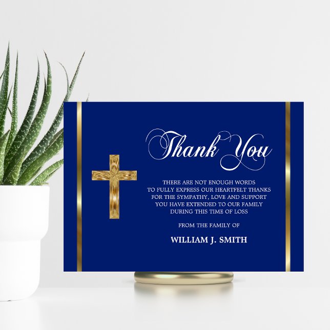 Sympathy Religiösa Guld Blue TACK Kort (Sympathy Religious Gold Cross Blue THANK YOU photo)