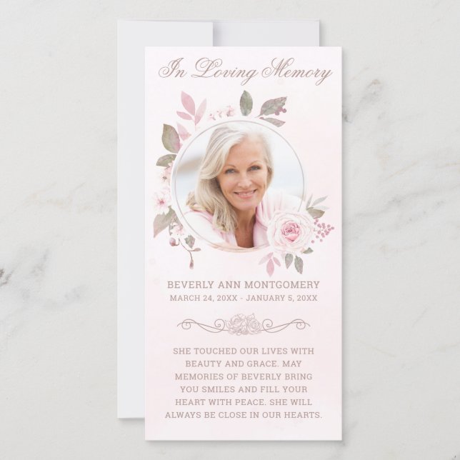 Sympathy Rosa ros Blommigt Photo Funeral Prayer (Framsida)
