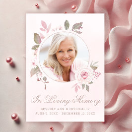 Sympathy Rosa ros Blommigt Photo Memorial Tack Kort