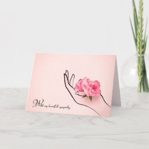 Sympathy rosa ros i handen kort