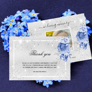 Sympathy silver blue blommigt-fotopatron tack kort