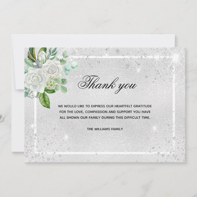 Sympathy silver glitter blommigt-fototack tack kort (Framsida)