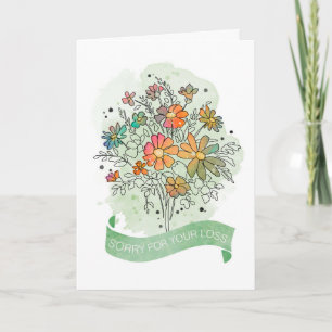Sympathy Sketchy Watercolor Blommigt Bouquet Kort