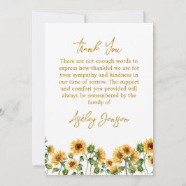 Sympathy Sunflower Funeral Thank You Card Tack Kort