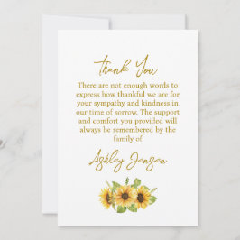Sympathy Sunflower Funeral Thank You Card Tack Kort