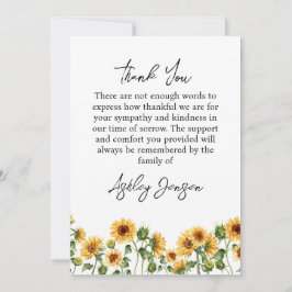 Sympathy Sunflower Funeral Thank You Card Tack Kort