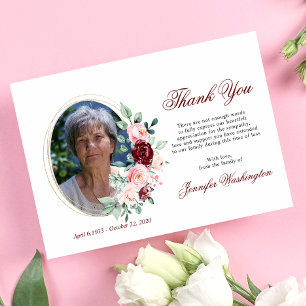Sympathy Tack Memorial Burgundy Blommigt Kort