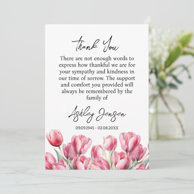 Sympathy Tulip Funeral Thank You Card Tack Kort (Stående Fram)