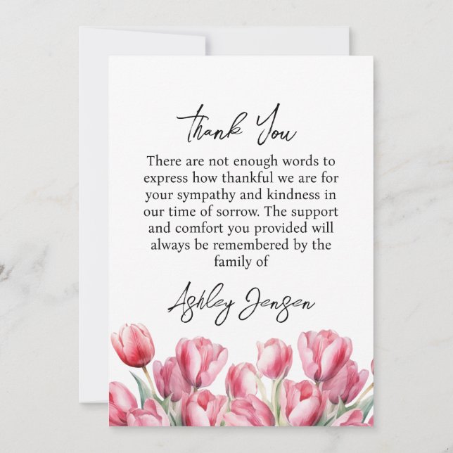 Sympathy Tulip Photo Funeral Thank You Card Tack Kort (Baksida)