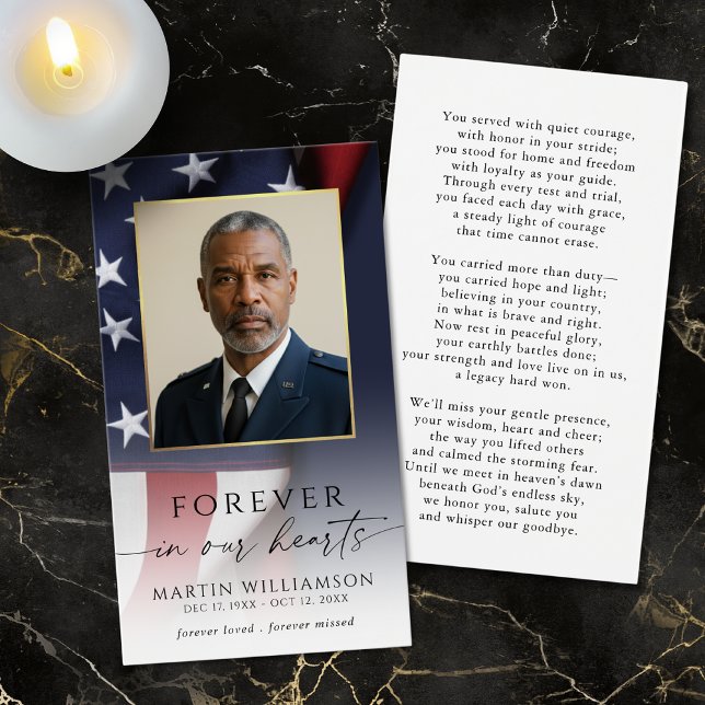 Sympathy US Flag Military Photo Prayer Card Visitkort (Skapare uppladdad)