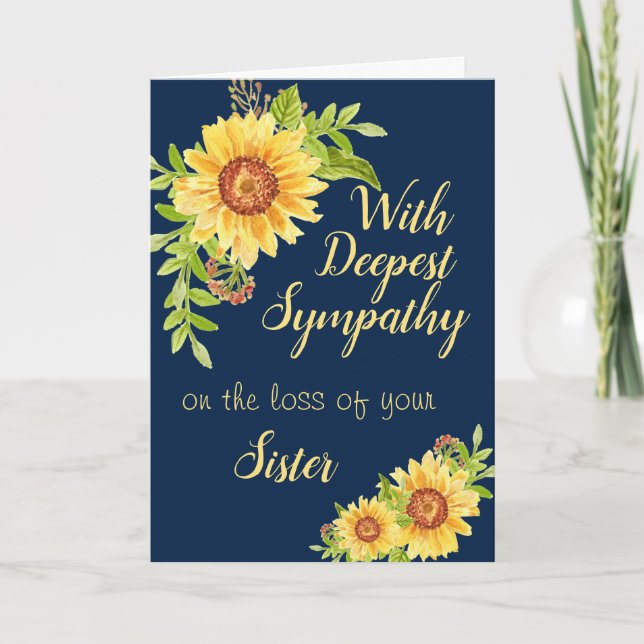 Sympathy Watercolor Blommigt Solros Blue Kort (Framsida)
