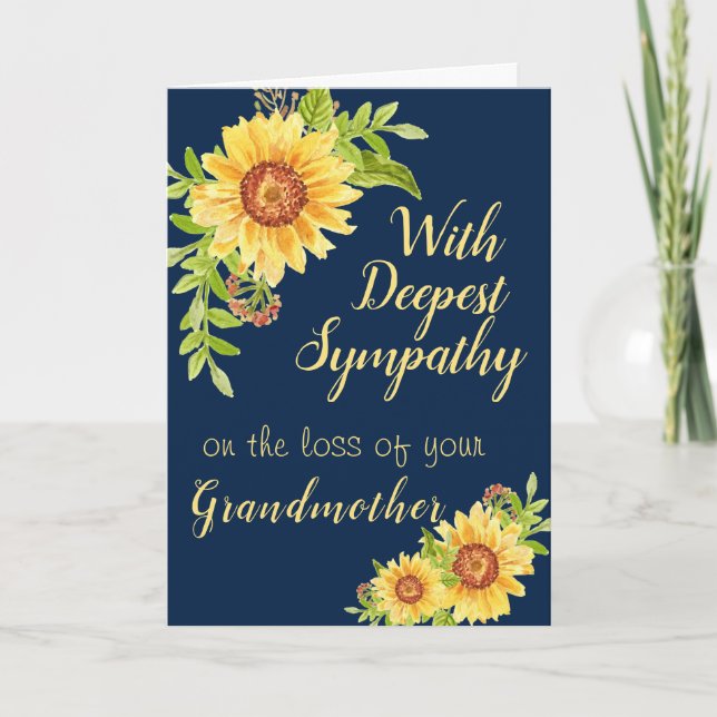 Sympathy Watercolor Blommigt Solros Blue Kort (Framsida)