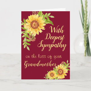 Sympathy Watercolor Blommigt Solros Burdundy Kort