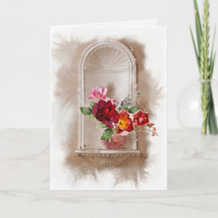 Sympathy Watercolor Flowers och Vin Glass Kort