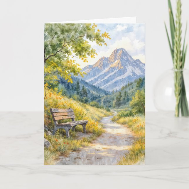 Sympathy Watercolor Mountain Bench Kort (Framsida)