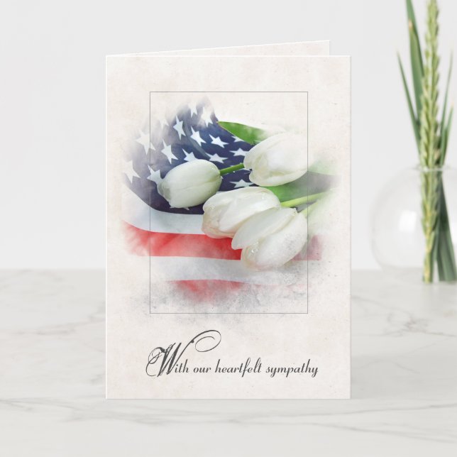 Sympathy White Tulips on American Flag  Kort (Framsida)