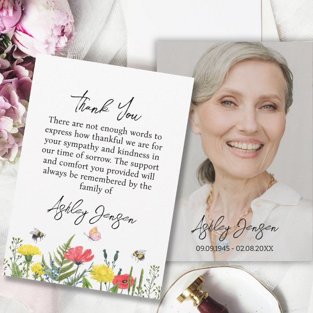Sympathy Wildflower Photo Funeral Thank You Card Tack Kort (Skapare uppladdad)