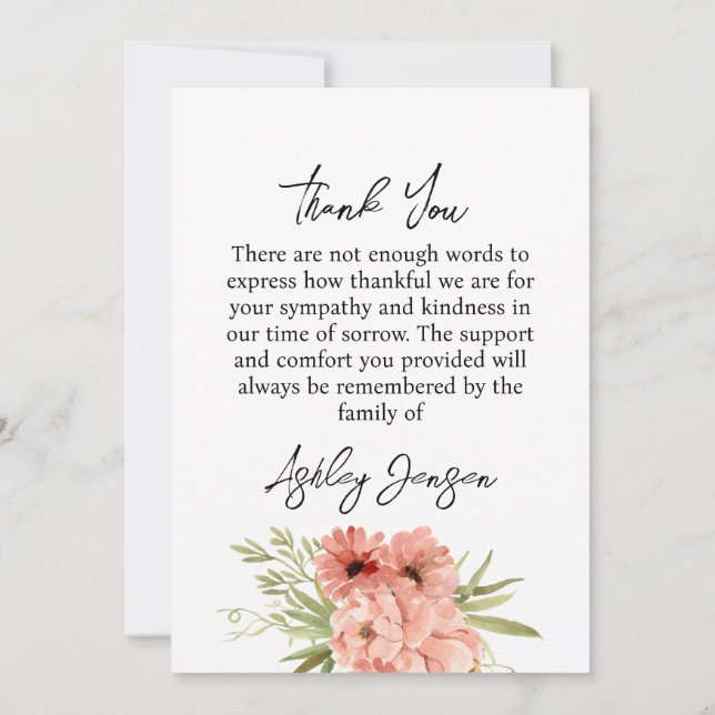 Sympathy Zinnia Photo Funeral Thank You Card Tack Kort (Baksida)