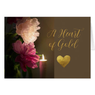 Sympati A Heart of Guld Candle and Peonies Hälsningskort