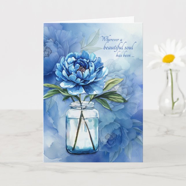Sympati Blå Peony Blommor Upprigtig Känsla Kort (Liten växt)