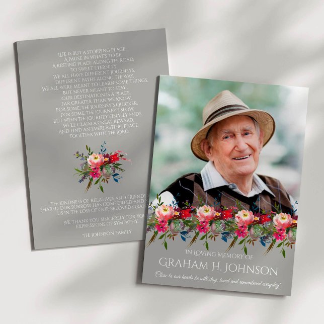 Sympati Blommigt Fotofunktionellt tack ditt kort (Photo Floral Sympathy Bereavement Condolence Funeral Thank You Card)