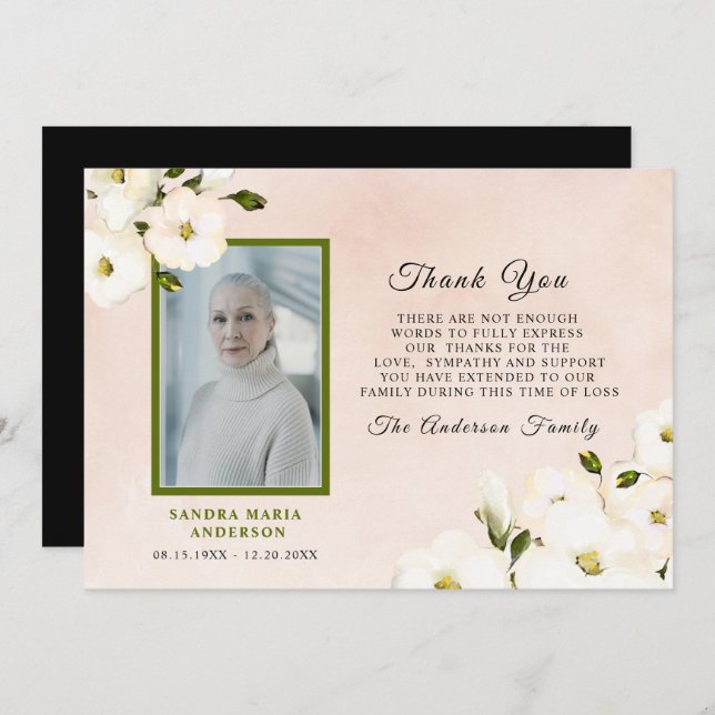 Sympati Blommigt Rosa Photo Memory Tack  (Fram/baksida)