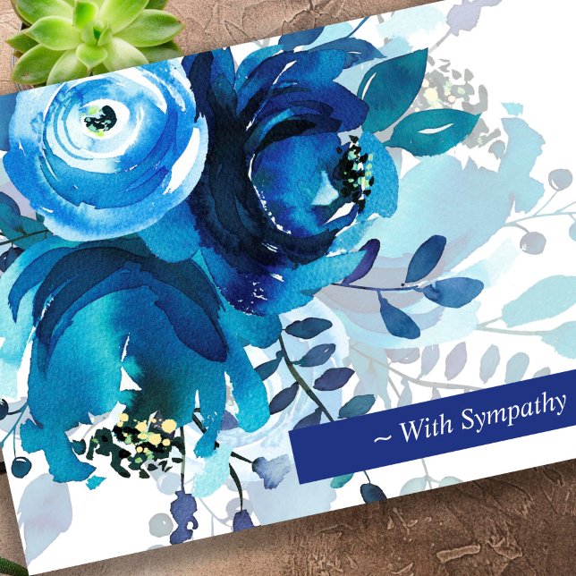 Sympati Blue Ro beklagar din förlustsympati Kort (Watercolor Blue Roses Memorial Sorry For Your Loss Sympathy Cards)