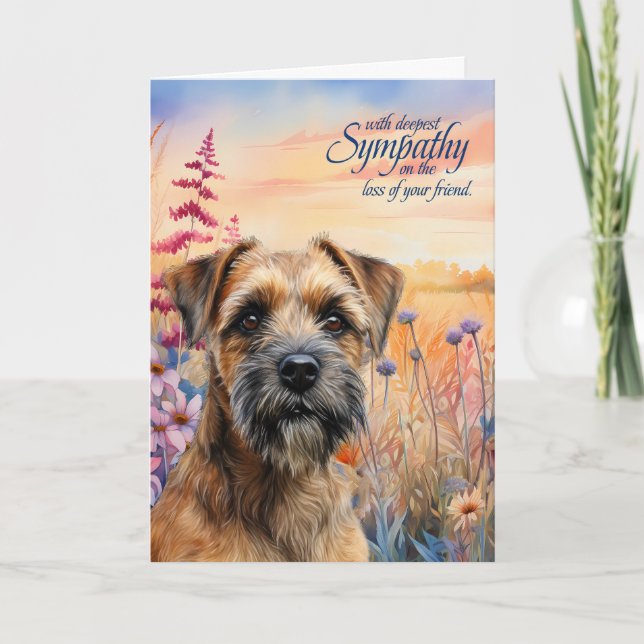 Sympati Border Terrier Hund Vildblomma Äng Kort (Framsida)