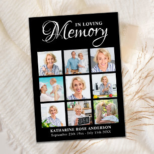 Sympati Elegant 9 Photo Collage Keepsak Funeral Tack Kort