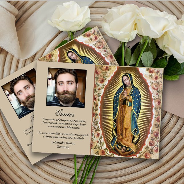 Sympati Elegant Guadalupe Funeral Tack Cards Kort (la virgen de guada funeral memorial thank you card, funeral thank you cards, bereavement, elegant, )