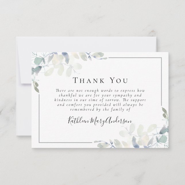 Sympati Eucalyptus Funeral Tack Anteckningskort (Framsida)