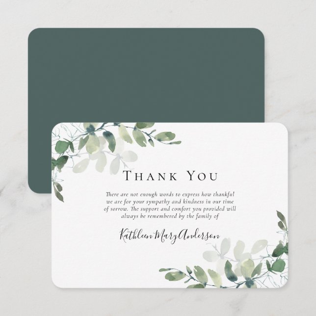 Sympati Eucalyptus Funeral Tack Anteckningskort (Fram/baksida)