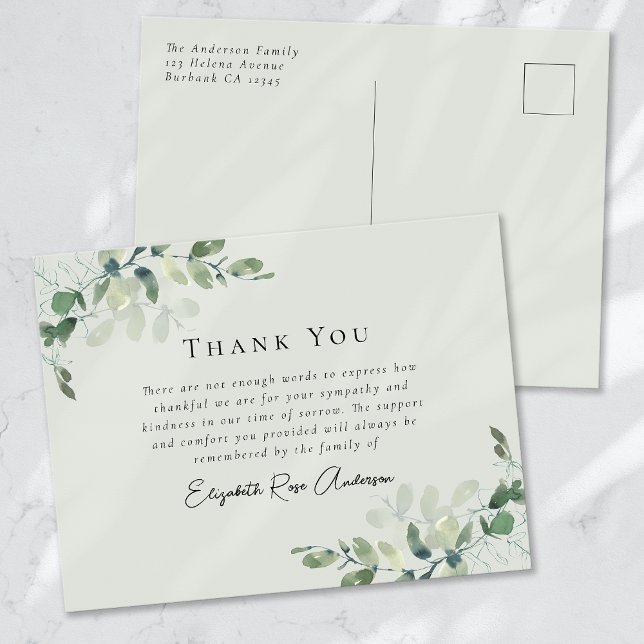Sympati Eucalyptus Funeral Tack you Card Vykort (Skapare uppladdad)