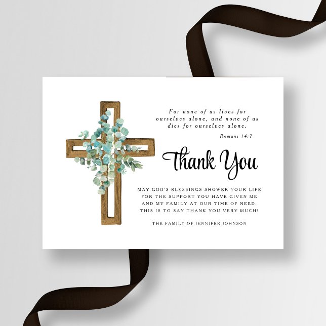 Sympati Eucalyptus Kor Funeral Tack Kort (Sympathy Eucalyptus Cross Funeral Thank You Card)