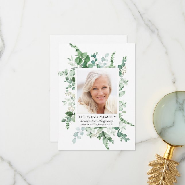 Sympati Eukalyptus Grönska Anpassad Foto Minnesmär Tack Kort (Fram/Back In Situ)