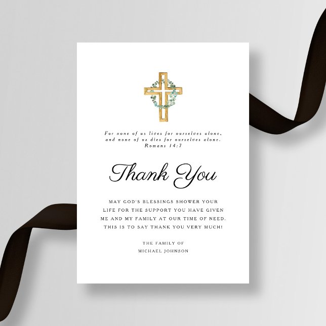 Sympati Eukalyptus Kors Begravning Tack Kort (Sympathy Eucalyptus Cross Funeral Thank You Card)