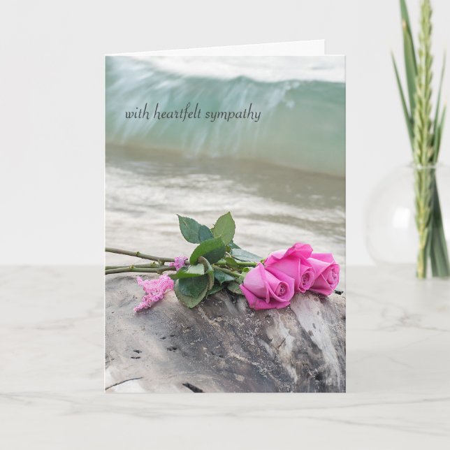 sympati för rosa ros bouquet på drivträ kort (Framsida)