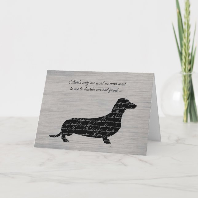 Sympati, förlust av Hund, Dachshund Ord Collage Kort (Framsida)